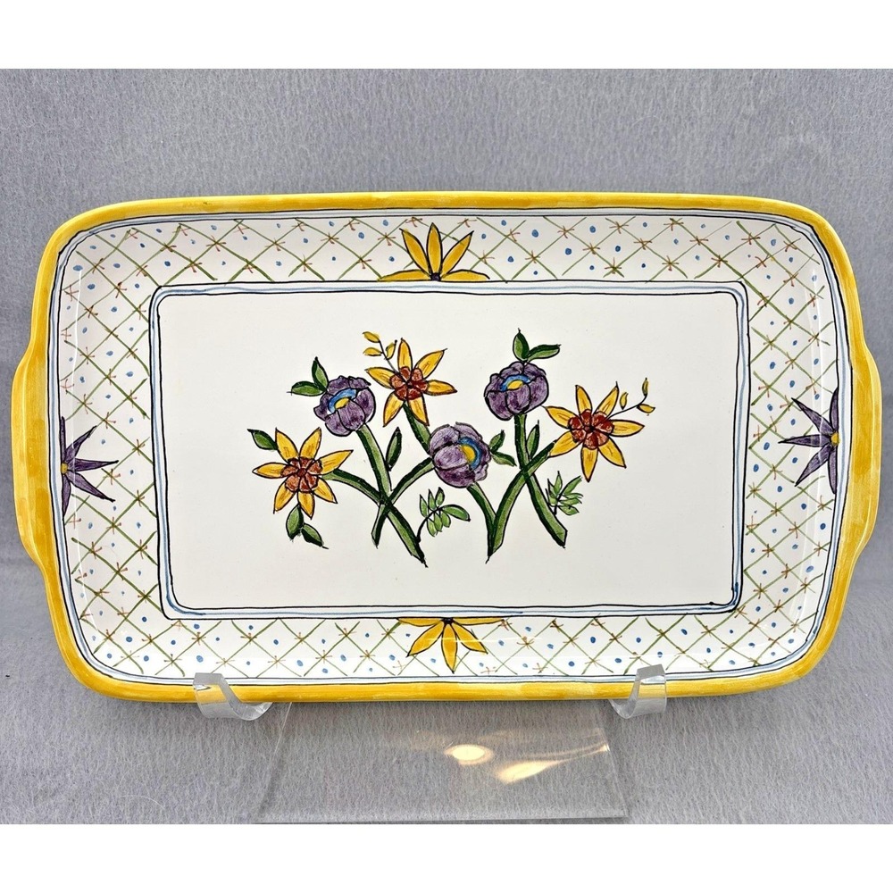 Lis Ceramica Araruama Brasil 1989 Serving Platter Hand Painted Flowers Signed